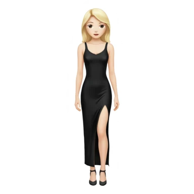 Blonde women, Long black tight slipdress, Slot left legs sticker