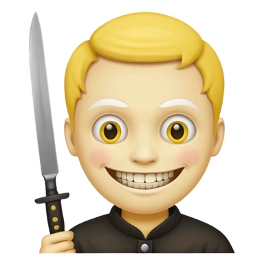 Round yellow face with hand holding knife with a creepy smile sticker