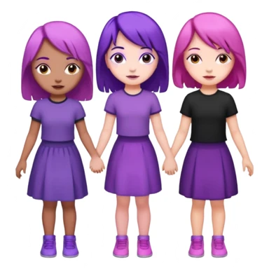 3 girls holding hand middle girl got purple hair left girl got pink hair right girl got black hair sticker