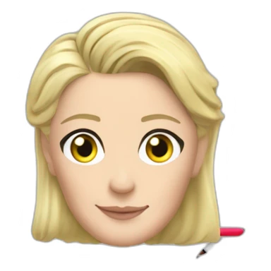 Marine Le Pen avec un stylo sticker