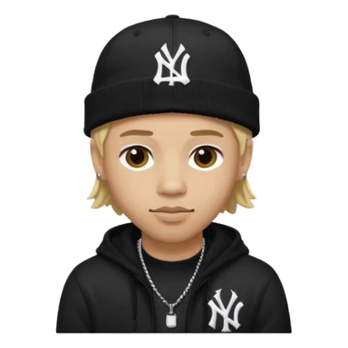 rapper da trắng, tóc vàng, full đen, có mũ len hãng MLB, đẹp trai
 sticker