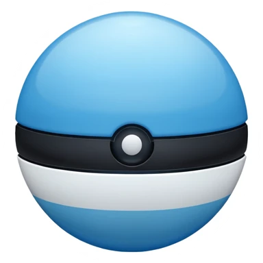 blue pokeball emoji, top half is a more saturated blue, bottom half is white, black stripe, with a white sheen, with a frosted look sticker