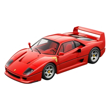 Ferrari F40, simplified, bright red, angled view, no text sticker