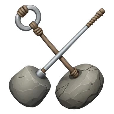 A heavy stone club with knotted handle grip.












 sticker