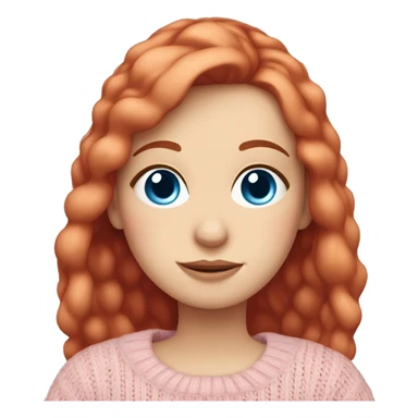 Pretty blue eyed white girl with red hair and light pink sweater reading cozy sticker