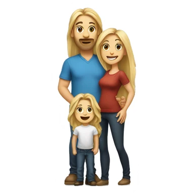 An emoji of a mother with long, flowing blonde hair standing confidently, next to her husband. In her arms, or in front of them, is a baby boy, representing a happy and loving family sticker