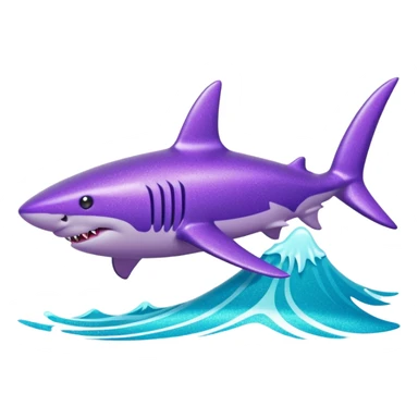 purple glitter shark on a cyan wave sticker