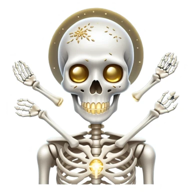 Silvery sardines, bright white yogurt, and golden sesame seeds orbiting around a glowing skeleton, with light beams connecting them to bones sticker