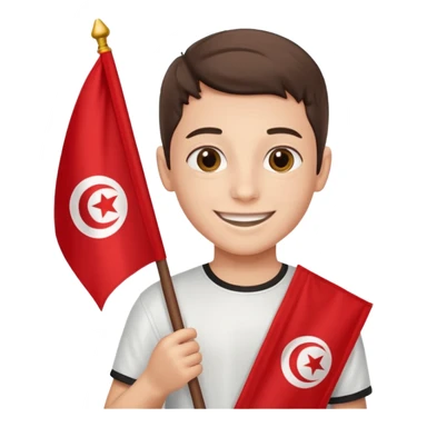 a boy holding tunisia flag sticker