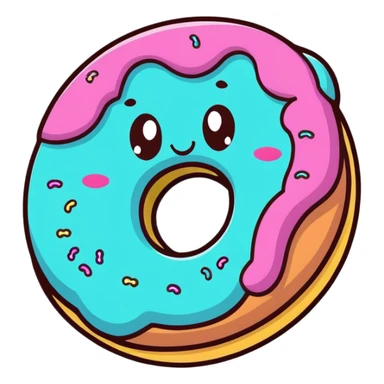 kawaii donut with rainbow sprinkles and happy face, floating in a dreamy cloud background sticker