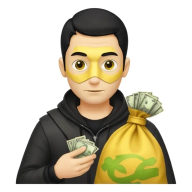 Ladrão com saco de dinheiro emoji efeito Mandela com pele amarelo com apenas a cabeça e os ombros aparecendo sem mãos sticker