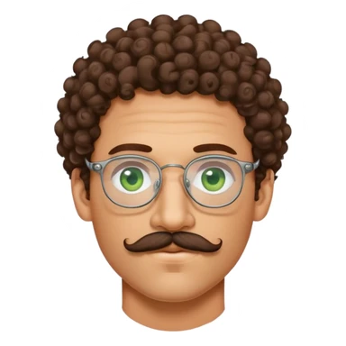 sexy brunette and green eyed curly haired man with mustache with wire rimmed glasses sticker