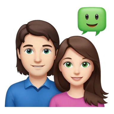 “A pink Polaroid-style photo of a couple: a white woman with long brunette hair and blue eyes, and a white man with short brunette hair and green eyes.” sticker