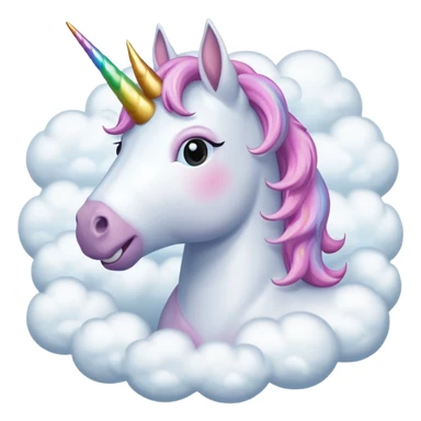 A unicorn flying through clouds, smiling dreamily, portrait, bust up sticker