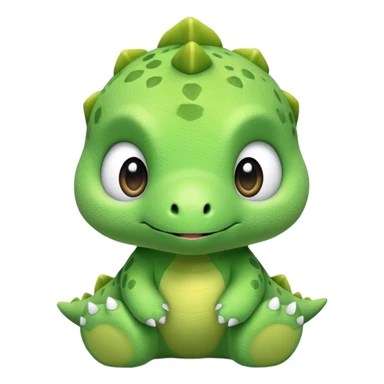 A tiny green baby dinosaur plush toy with extra large head and eyes sticker