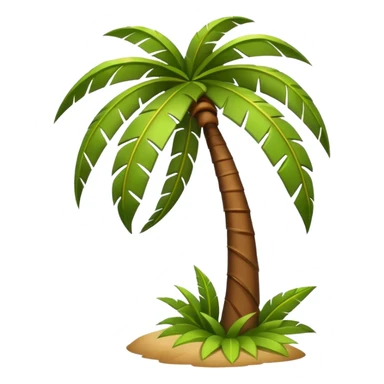 palm tree bending in heavy wind, leaves blowing dramatically, dynamic motion, emoji style, no background sticker