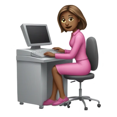 a woman working on the computer all in pink sticker