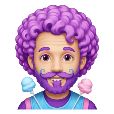 very colorful puffy violet curly haired man just beard  no mustache made out of cotton candy wearing teeth-braces and excessive face tattoos just face  sticker