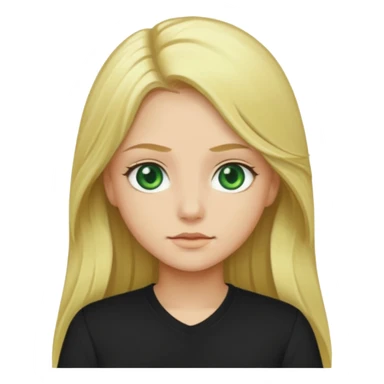 Long blonde hair with green eyes and black shirt sticker