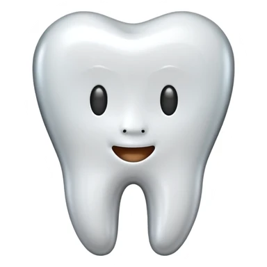 human tooth emoji, smooth chrome ceramic-metal texture, clean medical luxury aesthetic, isolated on white, no face sticker