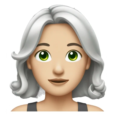White woman with green eyes and shoulder length bows and gray hair sticker