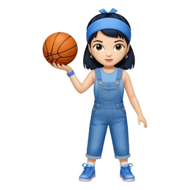 generate a pretty bratz that looks like Kajol Devgn\ bollywood actress
 Wearing  denim overalls with short blackhair and a blue hairband. Carrying a basketball sticker