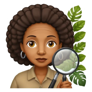 an old black woman with jungle and magnifying glass sticker