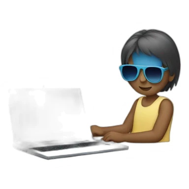 person using a laptop with sunglasses sticker