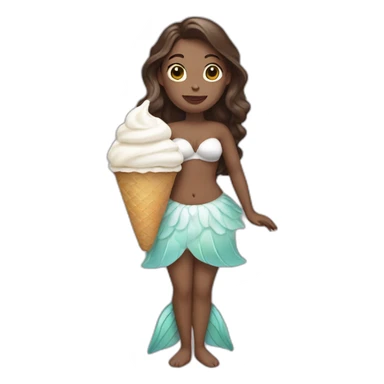 full body white mermaid with brunette hair eating ice cream sticker
