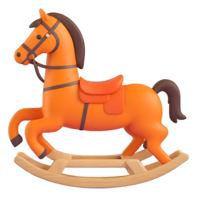 rocking horse, 3D, simple silhouette, natural wood texture, small Hermès orange accent, minimal design, no text sticker