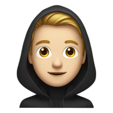 Young white developer with a black hood behind his laptop sticker