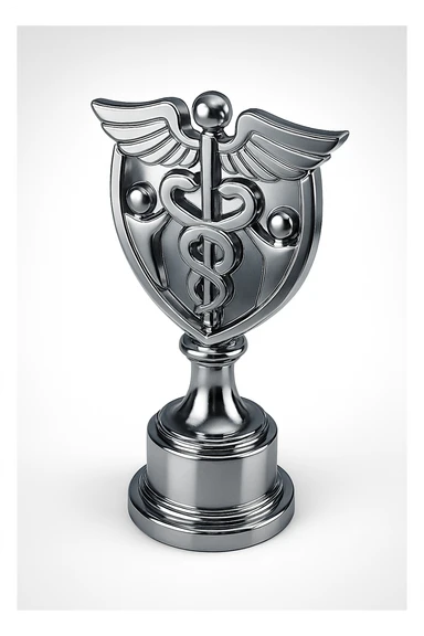 a shining trophy with a staff symbol, representing excellence and teamwork, in chrome style sticker