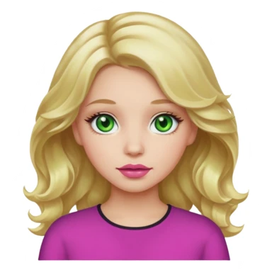 Girl with light blonde way hair in a middle part with green eyes and pink lips sticker