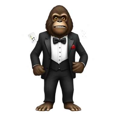Bigfoot in a tuxedo with poker cards sticker