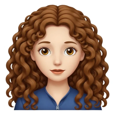 pale woman with brown very very long curly hair, middle part sticker