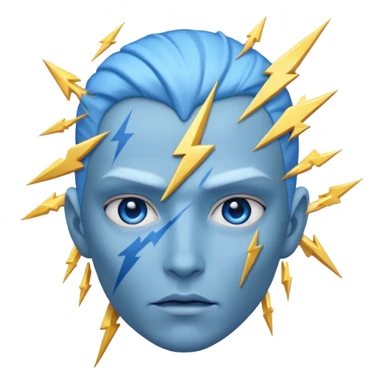 Rayos, centellas y estrellas en una cara color azul con expresiones de furia sticker
