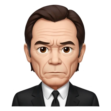 Tommy Lee Jones with dark brown hair, black suit sticker