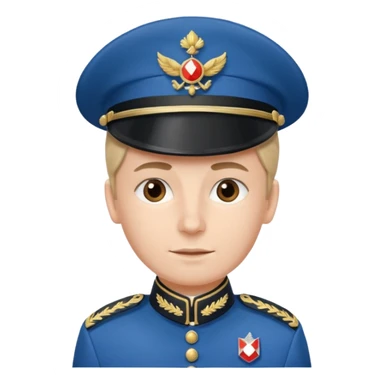 French soldier sergeant rank, blue uniform with three chevrons, shako hat sticker