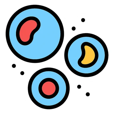 Zelle, deren Inhalt leuchtet in verschiedenen Farben (z. B. blau für Wasser, rot für Proteine, gelb für Lipide). sticker