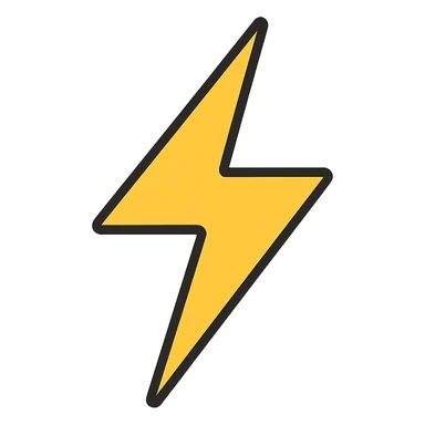 three-pointed yellow lightning bolt, simple, bold, icon-like sticker