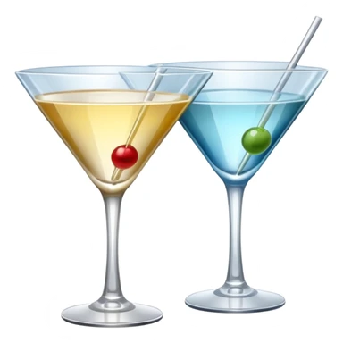two realistic glasses of cocktail in emoji style, martini glass shape, no straw, no fruit, no ice sticker