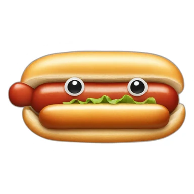 A hotdog with a nose sticker