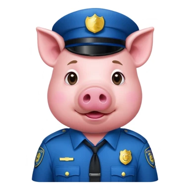 a pig, upright, in a police officer uniform, drooling, eyes looking to the bottom left sticker