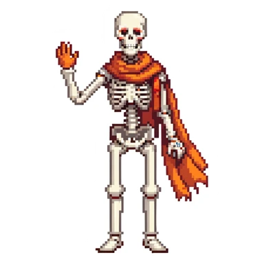 Papyrus from Undertale, tall skeleton with a red scarf, white body armor, orange-red gloves, enthusiastic expression sticker