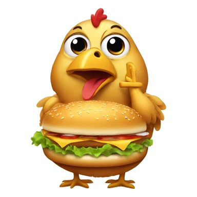 Chicken eating hamburger sticker