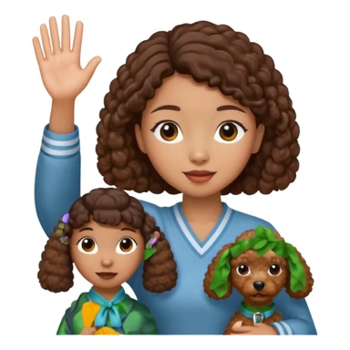 Asia tie up hair girl with brown poodle say good bye sticker