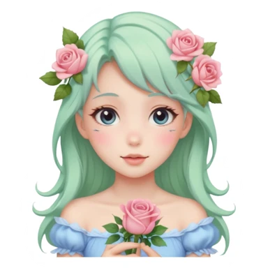 gorgeous pastel anime style lady with blushing face and roses cottagecore fairy sticker