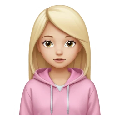 blonde girl with perfect straight hair, clean girl flawless makeup, wearing a baby pink hoodie and white shorts sticker