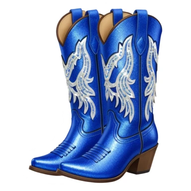 Realistic cobalt blue fashion cowgirl boots with sparkly shiny glitter fringe sticker