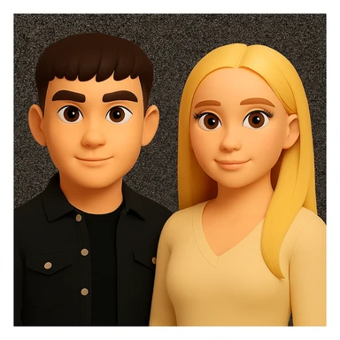 Make the people in the image stand slightly farther apart from each other, while preserving the original style and background. sticker